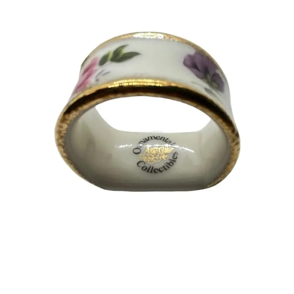 Floral Napkin Rings Ceramic Victorian Vibes Vintage 80s Ornamental Collectibles